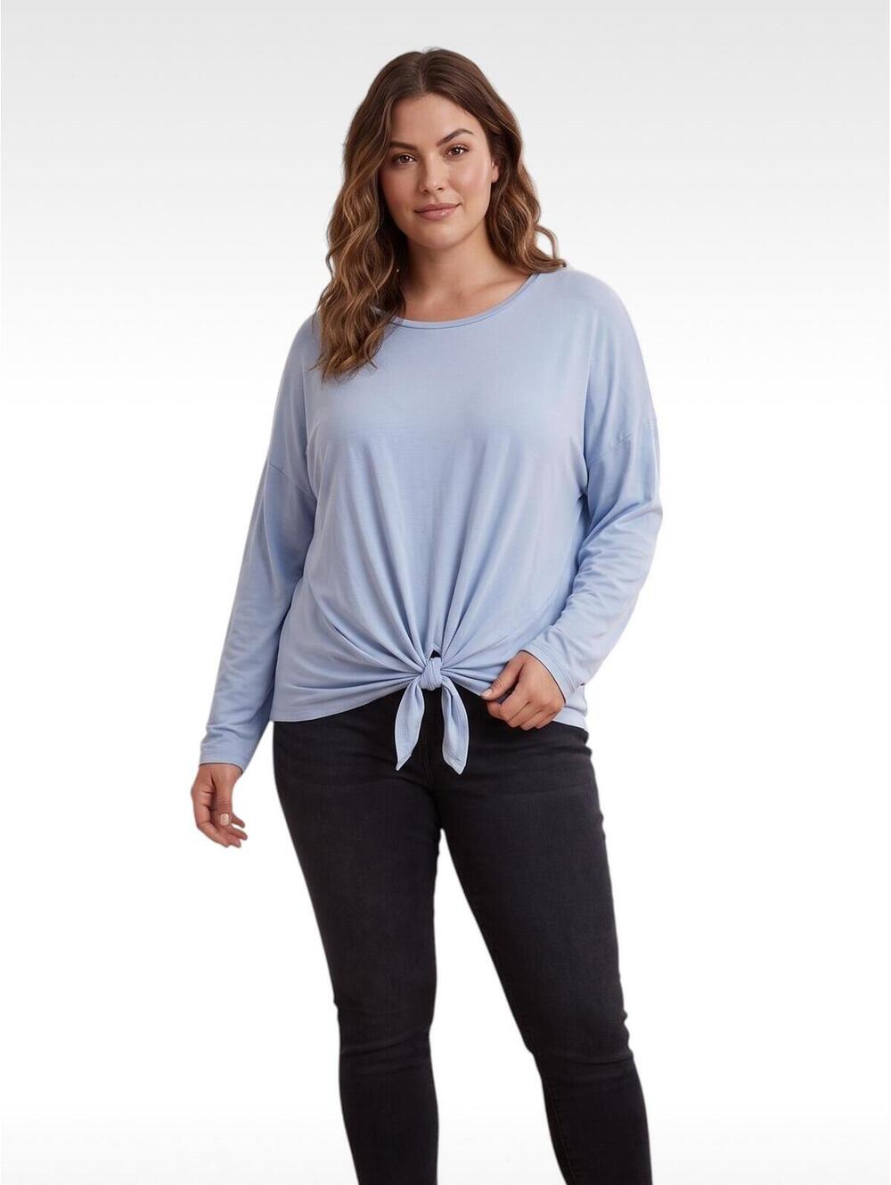 7 For All Mankind Light Blue Pima Cotton Tie Front Long Sleeve Top XL